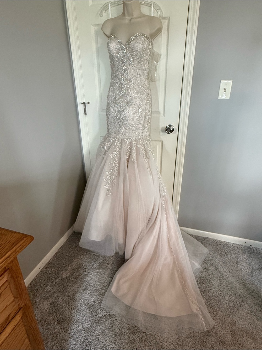 Elegant Strapless Beaded Mermaid Gown - Blush